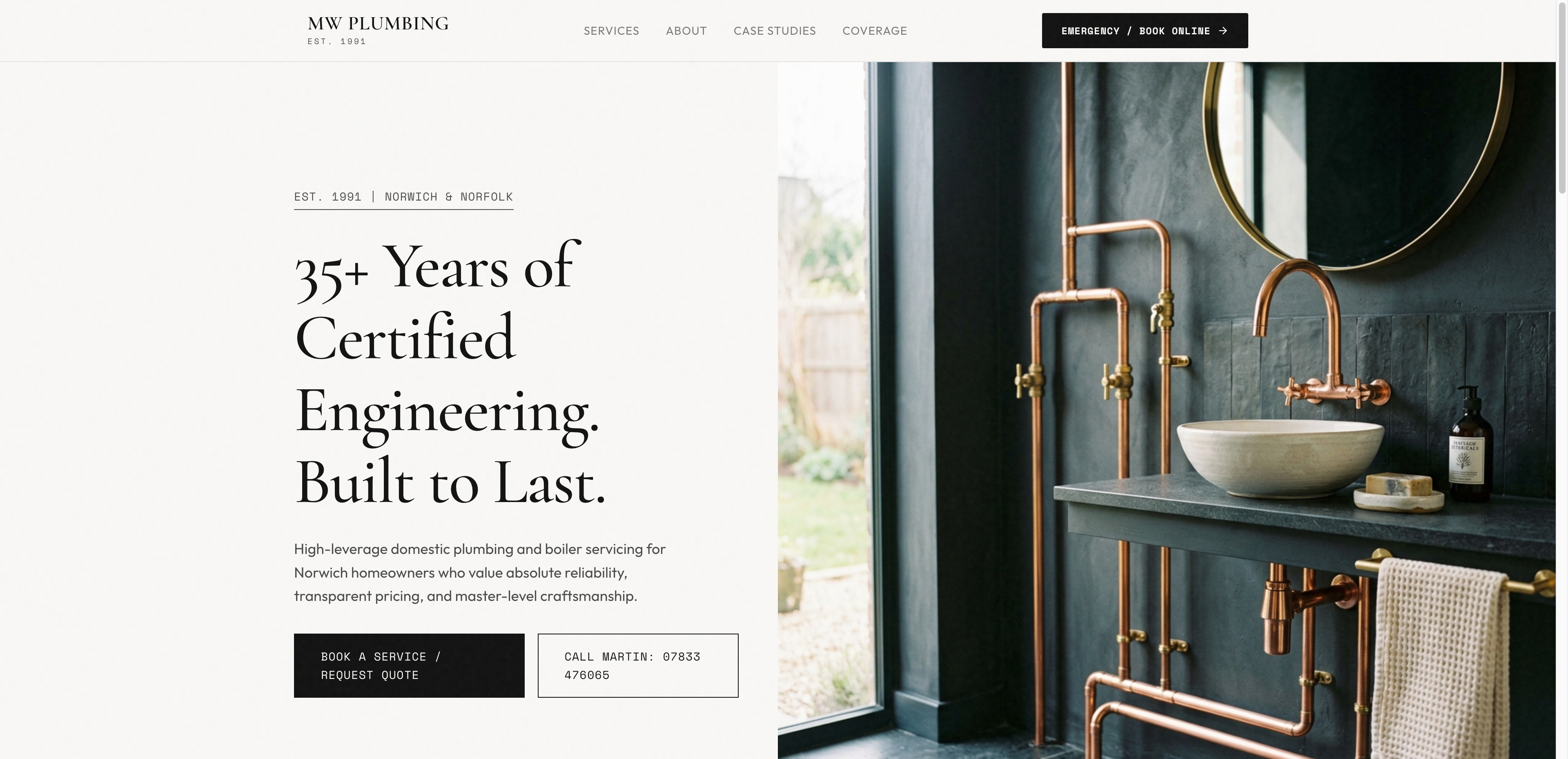 MW Plumbing Web Application Interface Mockup