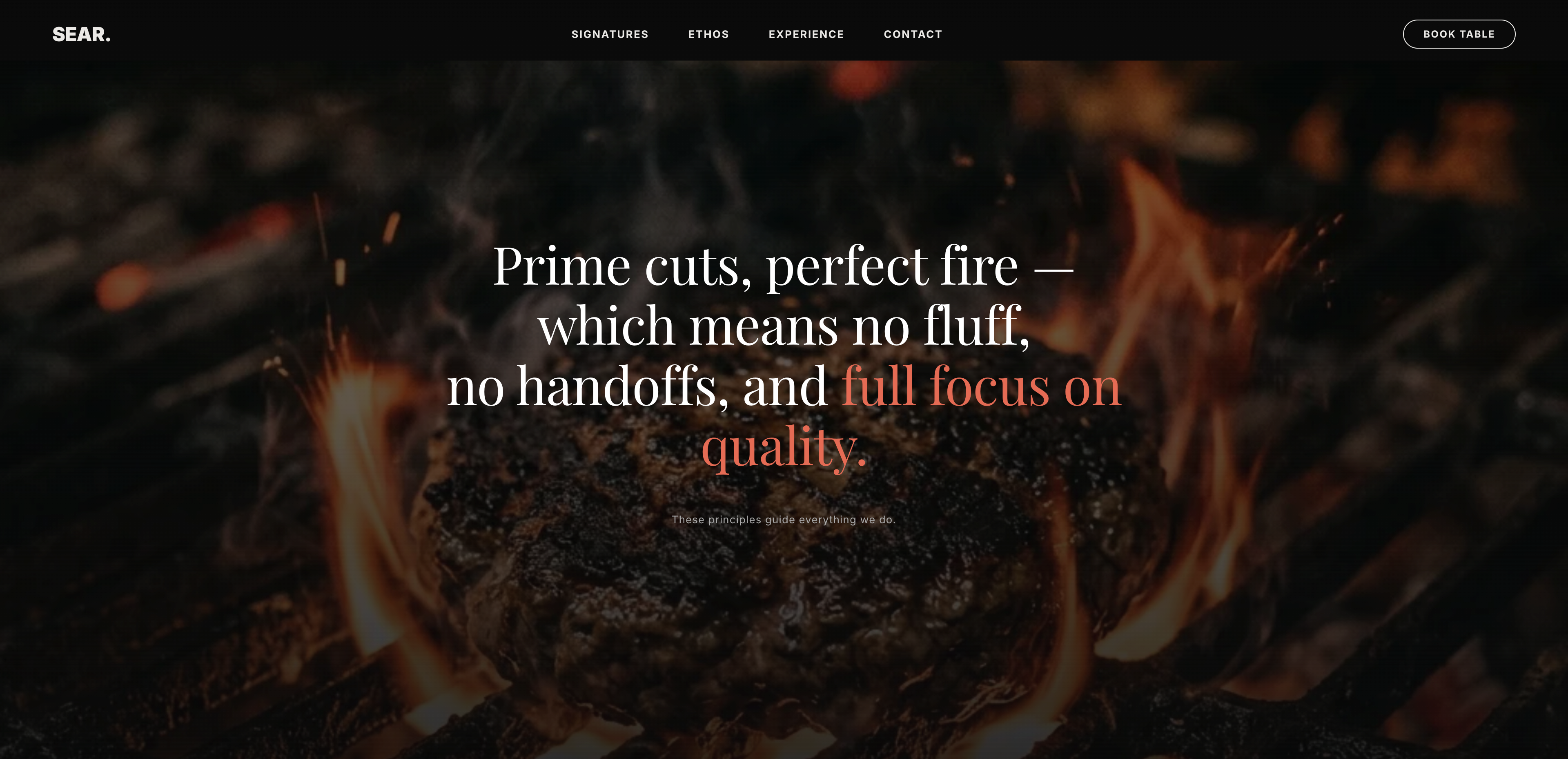SEAR Restaurant Web Interface Showcase Mockup