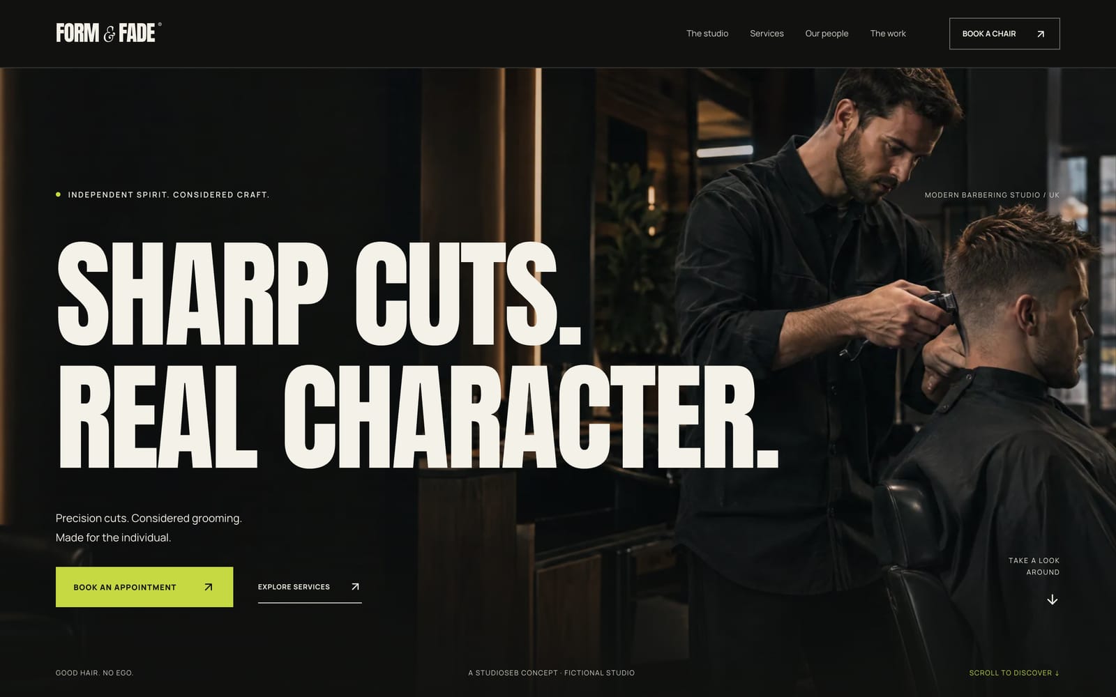 Form & Fade homepage on desktop